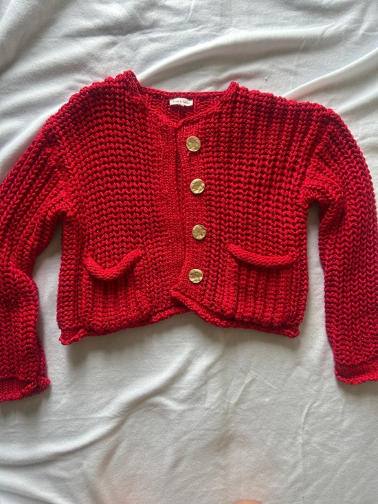 Aaron & Amber Sweaters - Crochet-Style Red Button Cardigan Sweater